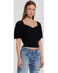 7 For All Mankind - Portrait Neck Sweater Pointelle Black - Lyst
