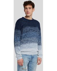 7 For All Mankind - Crew Neck Knit Degradee Cotton Blue Shades - Lyst