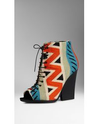 Burberry Tapestry Peep-Toe Ankle Boots - Multicolour
