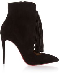 Christian louboutin Interlopa 165 Fringed Suede Knee Boots in Red ...  