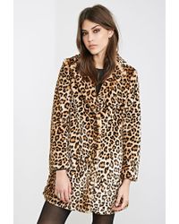 Forever 21 Leopard Print Faux Fur Coat - Multicolor