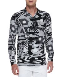 Saint Laurent Silk Palm-Print Longsleeve Shirt - Lyst