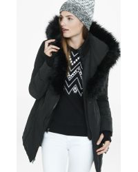 Express Extreme Fur Hood Long Puffer Coat - Black