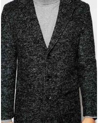 SELECTED Wool Salt & Pepper Overcoat - Black