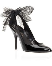 Oscar de la Renta Patent Leather Filina Bow Back Court Shoes - Black