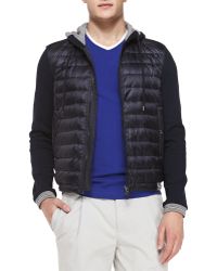 moncler mixed-media quilted-front hooded jacket navy moncler mixed-media quilted-front hooded jacket navy