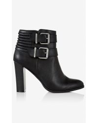 Express Ribbed Double Buckle Bootie - Black