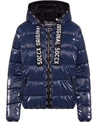 SOCCX - Glänzende Steppjacke Mit Kapuze Und Logo-Bändern - Lyst