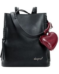 Desigual - Mittelgroßer Rucksack Mit Herz-Charm, Damen, Polyurethan, Schwarz - Lyst
