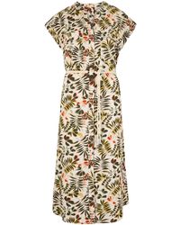Apricot - Belted Leaf Print Midi Shirt Dress - Lyst