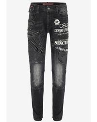 Cipo & Baxx - Jeans Mit Dezenten Nieten Und Farblich Abgesetzte Prints - Lyst