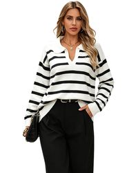 KoJooin - Pullover Damen Modischer Gestreifter Cardigan Mit Kragen Locker Geschnittener, Vielseitiger Strickpullover - Lyst