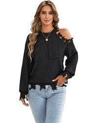 KoJooin - Pullover Damen Oversize Off-Shoulder Strickpullover Langarm Rundhals Look Und Kuschelweichem Material - Lyst