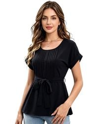 KoJooin - Bluse Damen-T-Shirts, Kurzarm, Sommertops, Plissiert,Mit Bindeband Vorne, Lässige Blusen, Kleidung - Lyst