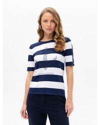 Passioni - Pullover Gestreiftes T-Shirt Mit Strassapplikationen - Lyst