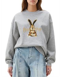 GORHEY - Sweatshirt Crew Neck Sweatshirt With Rabbit Print, Loose Long Sleeve Fleece Pullover - Lyst