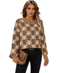 KoJooin - Pullover Damen Blumen Strickpullover Rundhals Langarm Freizeit Winter Pullover Für Alltag Und Stadtausflüge - Lyst