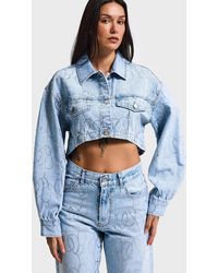 its basic - Its Basic Weste Rhinestone Cropped Denim Jacket - Lyst