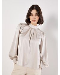Apricot - Satin Self-Stripe Tie Back Top - Lyst
