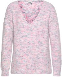 Buffalo - V-Ausschnitt-Pullover aus weichem Chenille, Strickpullover, kuschelig weich, Pastell - Lyst