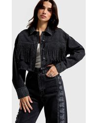 its basic - Its Basic Weste Rhinestone Cropped Denim Jacket - Lyst