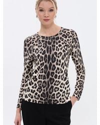 Passioni - Pullover Rundhalspullover Mit Leoprint - Lyst