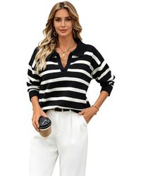 KoJooin - Pullover Damen Modischer Gestreifter Cardigan Mit Kragen Locker Geschnittener, Vielseitiger Strickpullover - Lyst