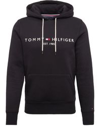 Tommy Hilfiger Big & Tall - Schwarzer Kapuzenpullover mit beflocktem Logostreifen