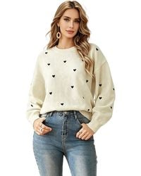 KoJooin - Pullover Damen Langarm Strickpullover Mit Rundhals Und Liebevollem Herz-Motiv Zeitloser Basicsweater - Lyst