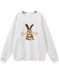 GORHEY - Sweatshirt Crew Neck Sweatshirt With Rabbit Print, Loose Long Sleeve Fleece Pullover - Lyst