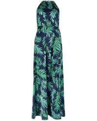 Apricot - Tropical Leaf Satin Halter Neck Maxi Dress - Lyst
