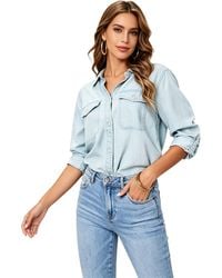 KoJooin - Bluse Damen Lässige Jeans-Hemdjacke Mit Reverskragen Einreihige Knopfleiste Und Langarm Für Vielseitigen - Lyst