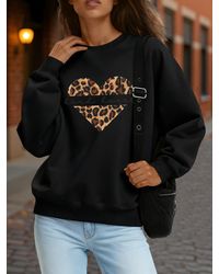 GORHEY - Pullover Loose Fit Fleece Pullover, Long Sleeve Sweatshirt With Animal Print - Lyst