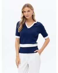 Passioni - Pullover Blaues Shirt Mit Weißen Deatils - Lyst