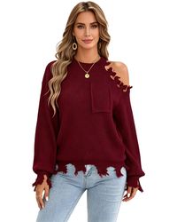 KoJooin - Pullover Damen Oversize Off-Shoulder Strickpullover Langarm Rundhals Look Und Kuschelweichem Material - Lyst