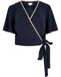 Apricot - Stitch Detail Linen Blend Wrap Top - Lyst