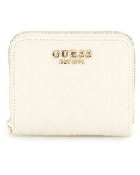 Guess - Aldina SLG Small Zip Around Wallet Cream White - Lyst