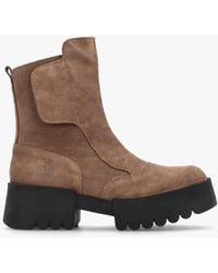 Fly London - Egli Taupe Suede Block Heel Chunky Ankle Boots - Lyst