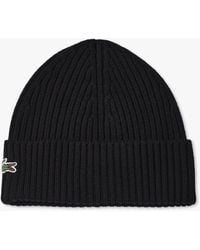 Lacoste - Ribbed Knit Beanie Hat - Lyst