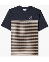 Aquascutum - Crew-Neck Cotton Check Panel Logo T-Shirt - Lyst