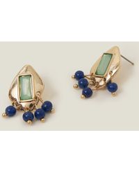 Accessorize - Women's Gold/green Green Gem Inlay Stud Earrings - Lyst