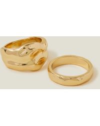 Accessorize - Women's Gold 2 Pack Of Textured Chunky Rings - Lyst