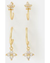 Accessorize - 2-Pack 14Ct-Plated Flower Hoop Earrings - Lyst