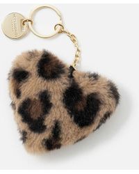 Accessorize Fluffy Heart Keyring Leopard - Multicolour