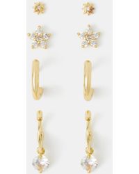 Accessorize - 4-Pack 14Ct-Plated Cubic Zirconia Stud & Hoop Earrings - Lyst