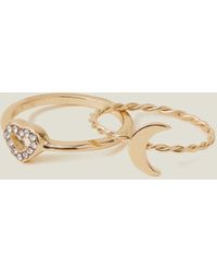 Accessorize - Women's White And Gold Embellished 2 Pack Of Heart Pave Rings - Lyst