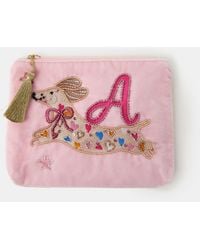 Accessorize - Embroidered Sausage Dog Initial Velvet Pouch - Lyst