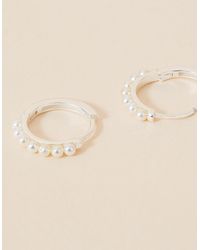 Accessorize - Women's Recycled Sterling Silver And White Pearl Pave Huggie Hoops - Lyst