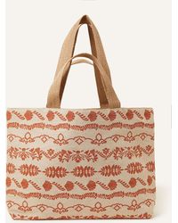 Accessorize - Women's Brown And Beige Cotton Print Jute Shopper Bag - Lyst