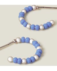 Accessorize - Women's Sterling Silver Plated And Blue Beaded Hoops - Lyst